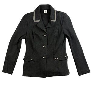 Cabi Blazer‎ Women's Small Charcoal Gray Knit Stretch Contrast Trim Long Sleeve